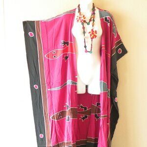 CD602 Gecko Batik Plus Open Hand Painted Cover Up Maxi Cardigan fit up to 5X